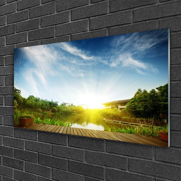 Quadro in vetro Paesaggio del lago 100x50 cm 2 appendini