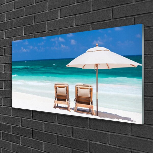 Quadro di vetro Ombrellone da spiaggia paesaggio 100x50 cm 2 appendini