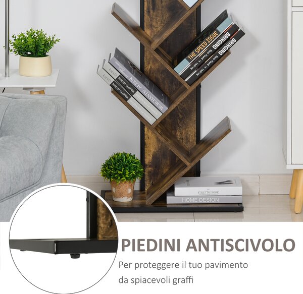 HOMCOM scaffale libreria design scaffale in legno ad Albero in Legno, Scaffale con Tanti Ripiani per Casa e Ufficio, Marrone, 50 x 28 x 142cm|Aosom