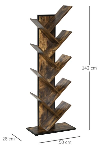 HOMCOM scaffale libreria design scaffale in legno ad Albero in Legno, Scaffale con Tanti Ripiani per Casa e Ufficio, Marrone, 50 x 28 x 142cm|Aosom