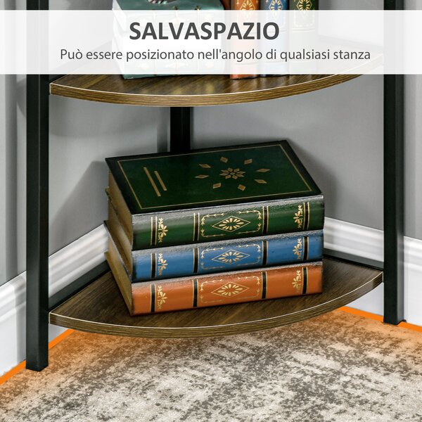 HOMCOM Libreria Moderna Angolare a 6 Ripiani in Metallo e MDF, 34x34x166cm, Marrone e Nero|Aosom