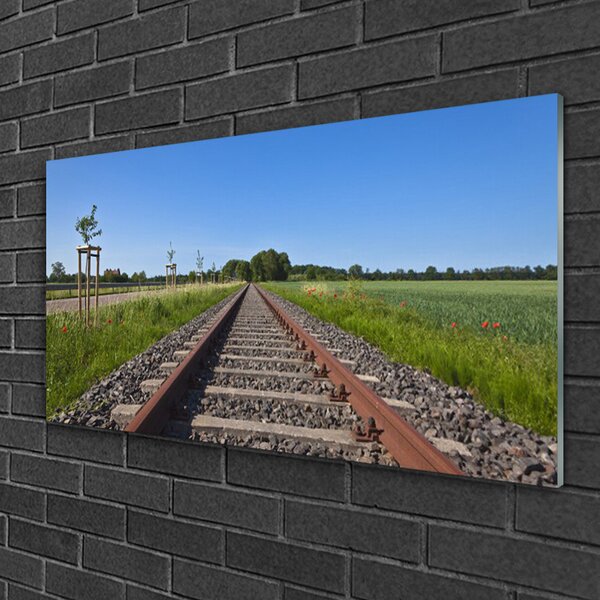 Quadro su vetro Architettura dei binari 100x50 cm 2 appendini