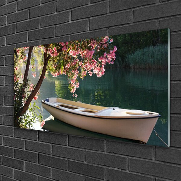 Quadro di vetro Barca Albero Paesaggio 100x50 cm 2 appendini