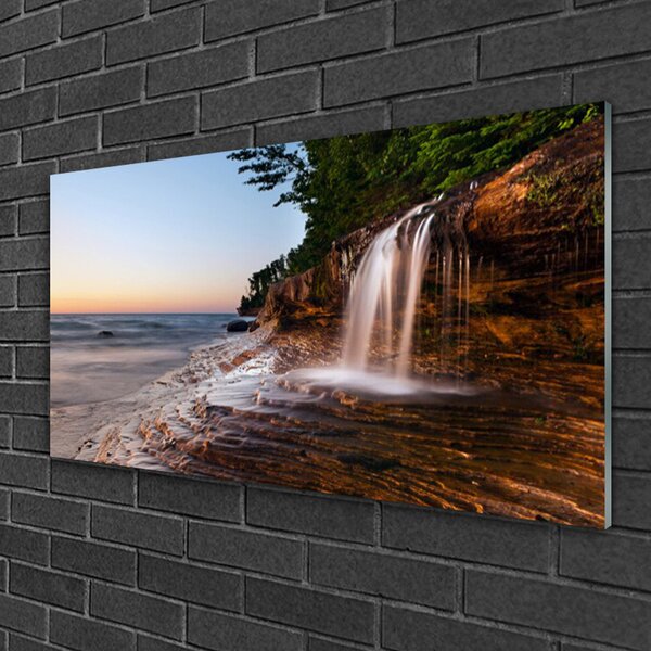 Quadro vetro Cascata Paesaggio Acqua 100x50 cm 2 appendini
