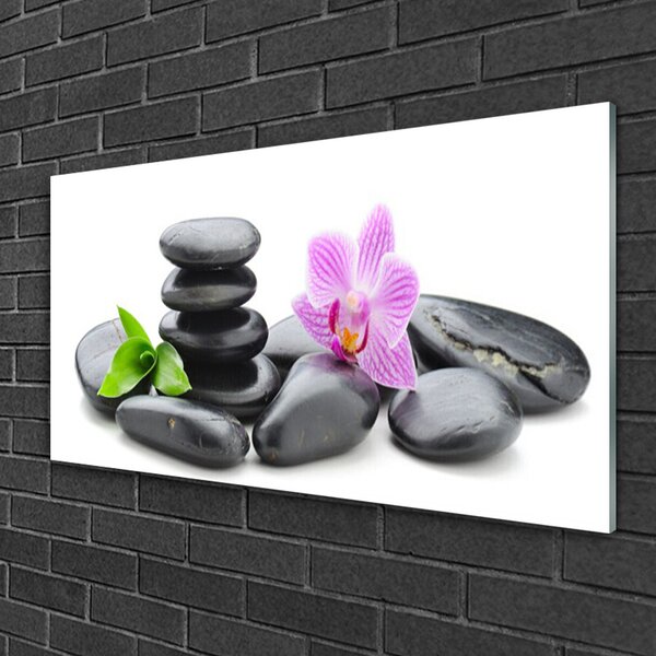 Quadro vetro Pietre zen fiorite 100x50 cm 2 appendini