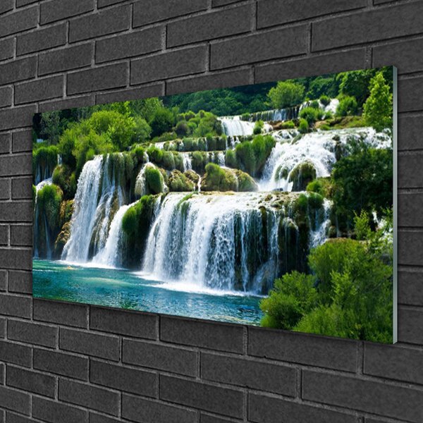 Quadro di vetro Cascata Natura 100x50 cm 2 appendini