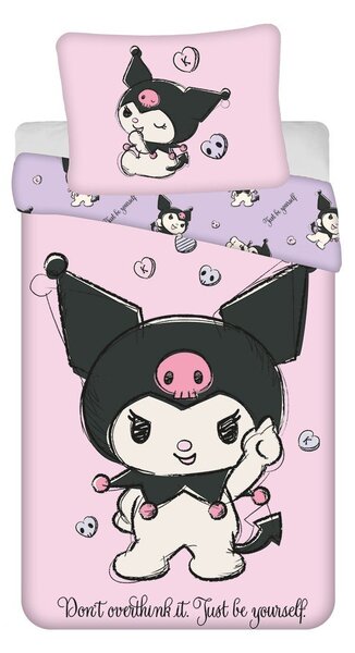 Set copripiumino e federa da bambini rosa in cotone per letto singolo 140x200 cm Hello Kitty "Kuromi" – Jerry Fabrics