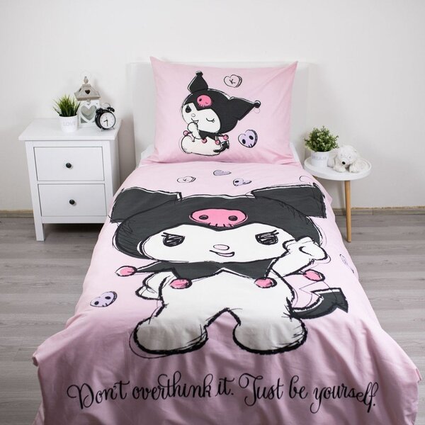 Set copripiumino e federa da bambini rosa in cotone per letto singolo 140x200 cm Hello Kitty "Kuromi" – Jerry Fabrics