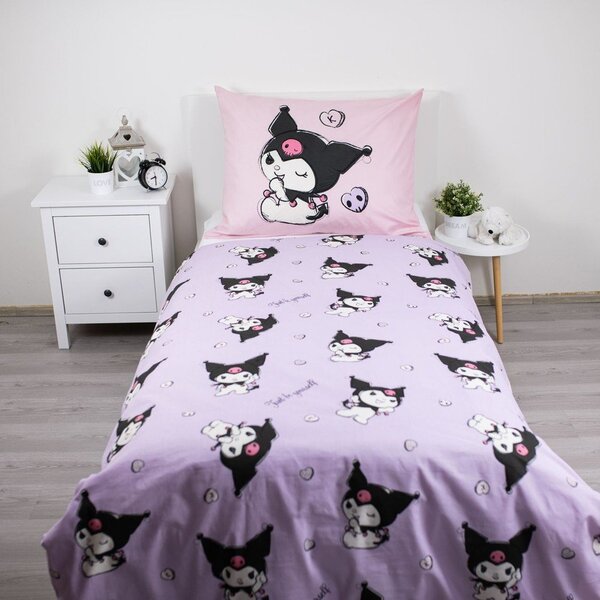 Set copripiumino e federa da bambini rosa in cotone per letto singolo 140x200 cm Hello Kitty "Kuromi" – Jerry Fabrics