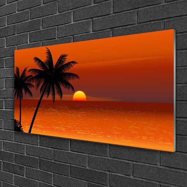 Quadro su vetro Palma mare sole paesaggio 100x50 cm 2 appendini