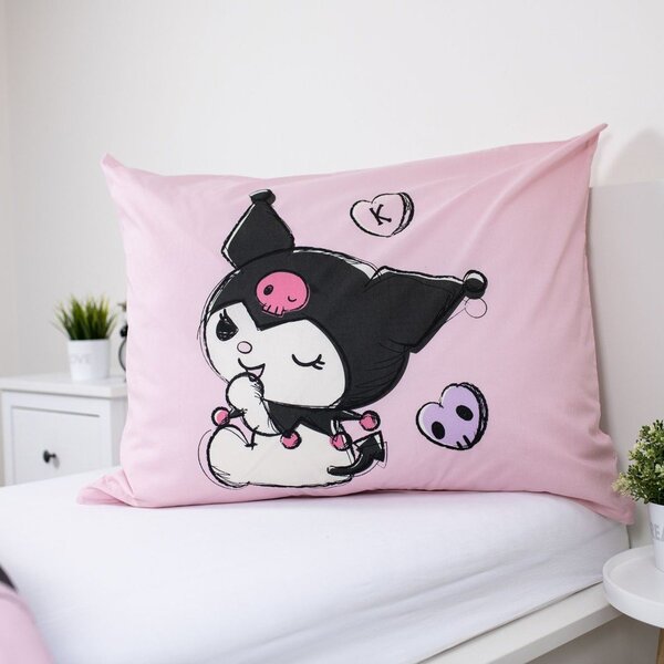 Set copripiumino e federa da bambini rosa in cotone per letto singolo 140x200 cm Hello Kitty "Kuromi" – Jerry Fabrics