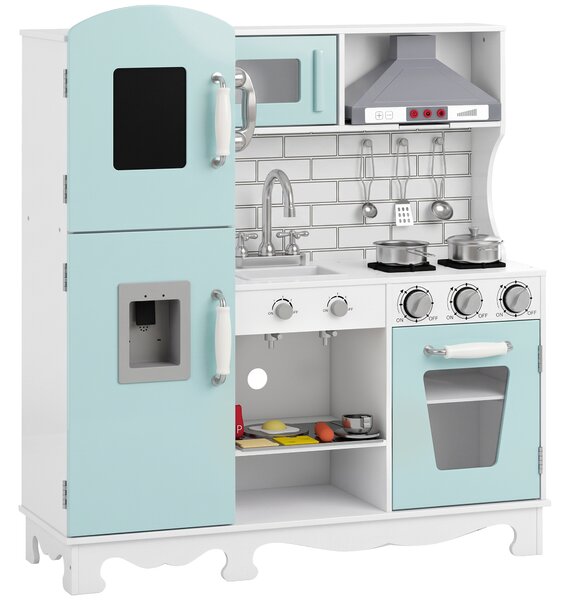 AIYAPLAY Cucina Giocattolo per Bambini in Legno con Luci, Suoni, Accessori, Frigo, Forno, Macchina Caffè, Verde Chiaro | Aosom Italy