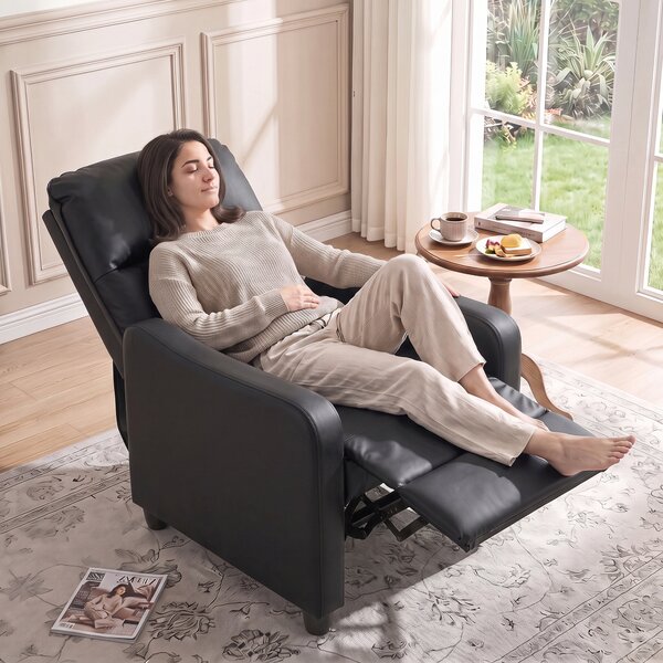 HOMCOM Poltrona Relax Reclinabile Manuale 155° con Poggiapiedi, in Pelle PU, per Soggiorno e Camera, 69x91x100cm, Nero | Aosom Italy
