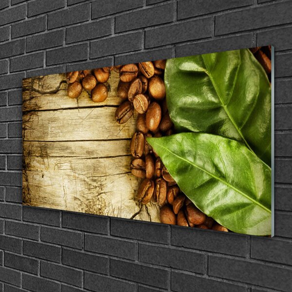 Quadro di vetro Cucina Coffee Bean Leaf 100x50 cm 2 appendini
