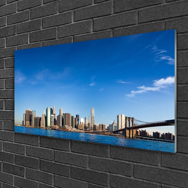 Quadro su vetro Case a ponte della città 100x50 cm 2 appendini