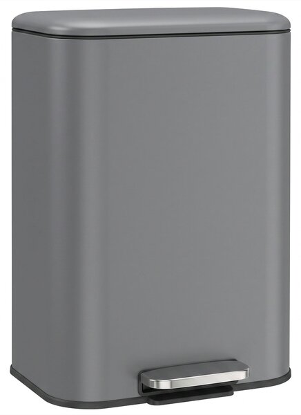 HOMCOM Pattumiera Rettangolare a Pedale 30L con Secchio Interno Rimovibile, Chiusura Ammortizzata, Manico, Grigio Scuro | Aosom Italy