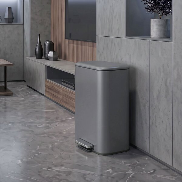 HOMCOM Pattumiera Rettangolare a Pedale 30L con Secchio Interno Rimovibile, Chiusura Ammortizzata, Manico, Grigio Scuro | Aosom Italy