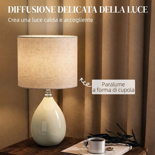 HOMCOM Lampada da Tavolo in Ceramica con Paralume in Tessuto Effetto Lino, E27, Interruttore a Bilanciere, Crema | Aosom Italy