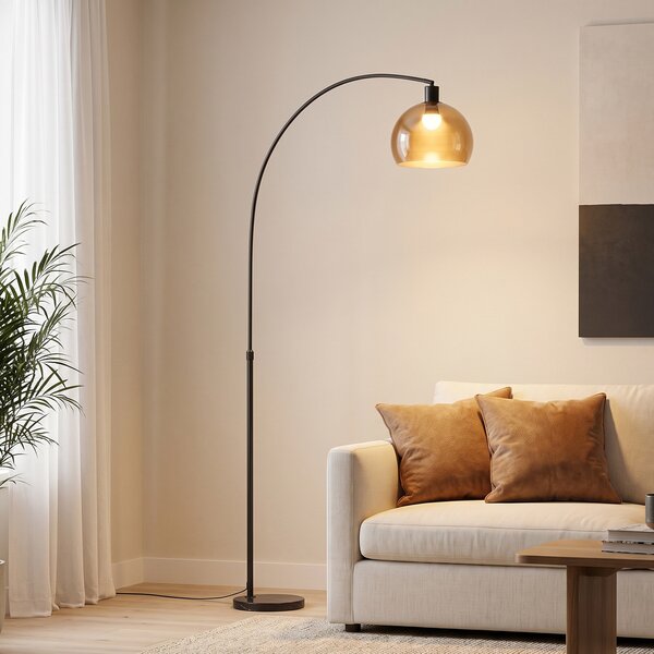 HOMCOM Lampada da Terra ad Arco con Interruttore a Pedale, in Marmo, Ferro e Plastica, 90x26x180 cm, Nero e Grigio Fumo | Aosom Italy