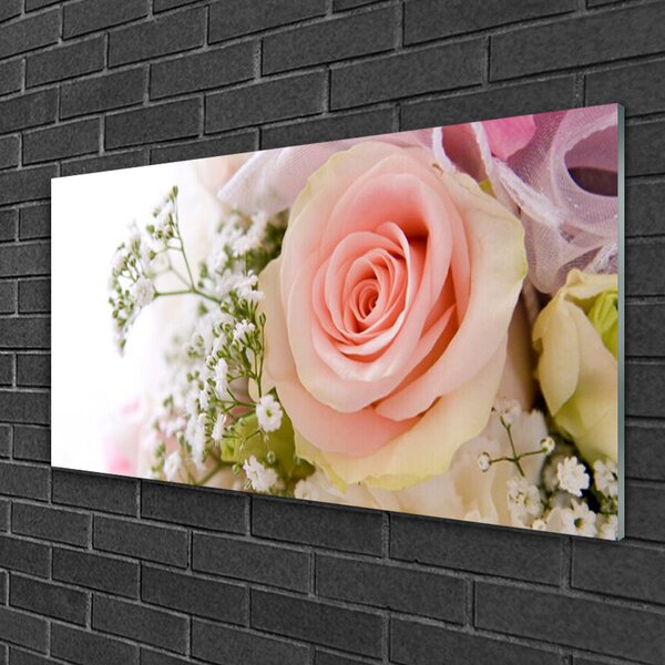 Quadro in vetro Rose Fiori Pianta 100x50 cm 2 appendini