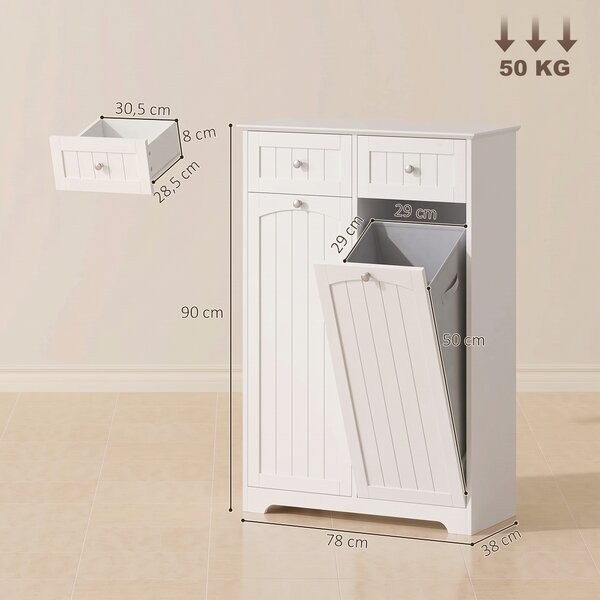 HOMCOM Mobile Bagno Salvaspazio con 2 Cassetti e 2 Cesti, Bianco | Aosom Italy