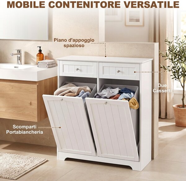 HOMCOM Mobile Bagno Salvaspazio con 2 Cassetti e 2 Cesti, Bianco | Aosom Italy