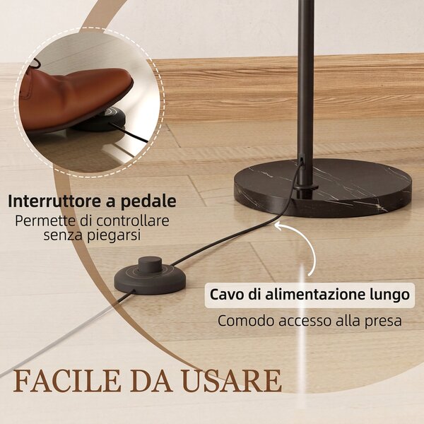 HOMCOM Lampada da Terra ad Arco con Interruttore a Pedale, in Marmo, Ferro e Plastica, 90x26x180 cm, Nero e Grigio Fumo | Aosom Italy