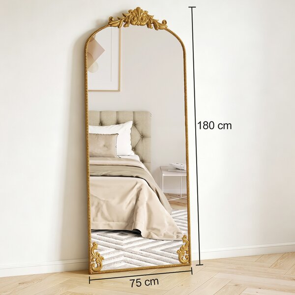 HOMCOM Specchio Figura Intera 180 x 75 cm, da Appendere o Appoggiare, da Terra, Oro Vintage | Aosom Italy