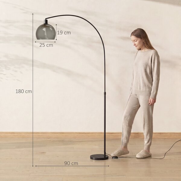 HOMCOM Lampada da Terra ad Arco con Interruttore a Pedale, in Marmo, Ferro e Plastica, 90x26x180 cm, Nero e Grigio Fumo | Aosom Italy