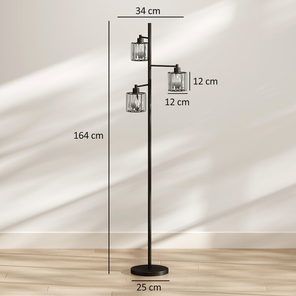 HOMCOM Lampada da Terra 40W, 3 Lampadine LED E27, Telecomando Magnetico, Dimmerabile, 3 Temperature di Colore, Nero | Aosom Italy