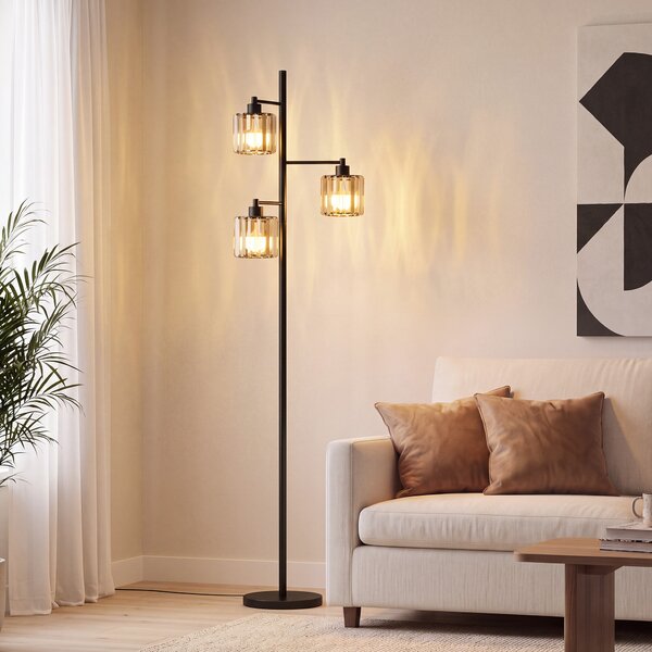 HOMCOM Lampada da Terra 40W, 3 Lampadine LED E27, Telecomando Magnetico, Dimmerabile, 3 Temperature di Colore, Nero | Aosom Italy