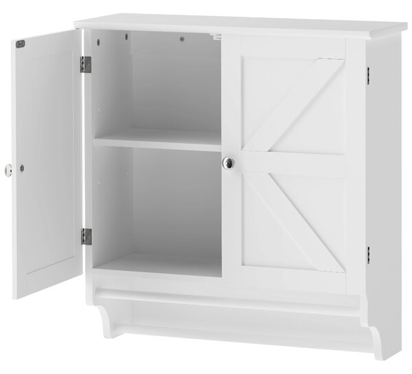 HOMCOM Mobiletto Bagno Pensile Salvaspazio Con 2 Ante E Portasciugamani Bianco | Aosom Italy
