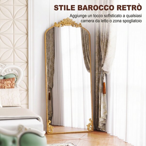 HOMCOM Specchio Figura Intera 180 x 75 cm, da Appendere o Appoggiare, da Terra, Oro Vintage | Aosom Italy