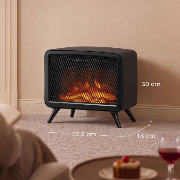 HOMCOM Caminetto Elettrico da Tavolo 800W/1600W con Base Rimovibile, Effetto Fiamma LED, 25㎡, Nero | Aosom Italy