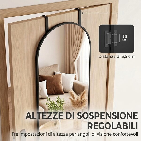 HOMCOM Specchio da Parete ad Arco, 110x40 cm, Cornice in Alluminio, Ganci, Design Moderno, Nero | Aosom Italy