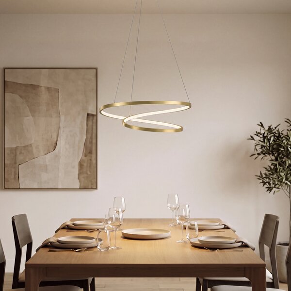 HOMCOM 38W Lampada Sospensione LED con 2 Anelli e 3 Temperature di Colore, 3000-6000K, Altezza Regolabile, Oro | Aosom Italy