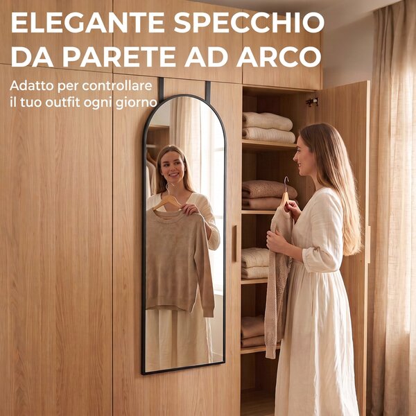 HOMCOM Specchio da Parete ad Arco, 110x40 cm, Cornice in Alluminio, Ganci, Design Moderno, Nero | Aosom Italy