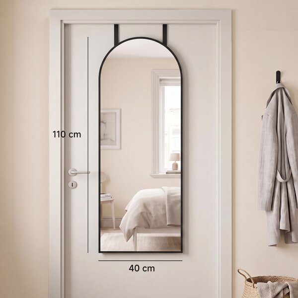 HOMCOM Specchio da Parete ad Arco, 110x40 cm, Cornice in Alluminio, Ganci, Design Moderno, Nero | Aosom Italy