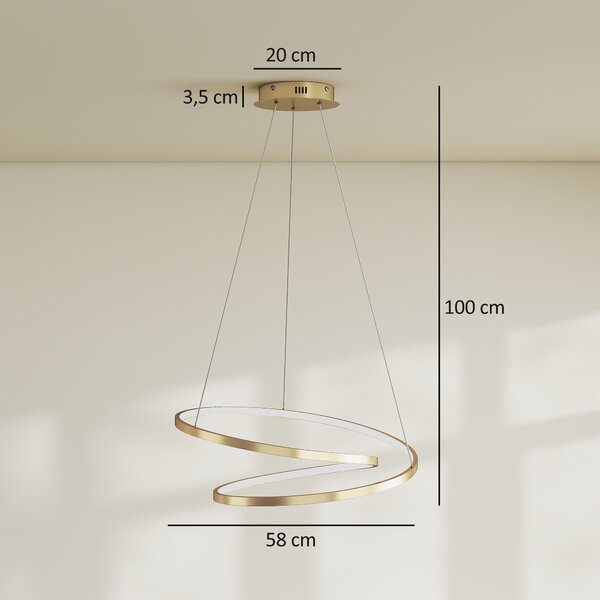 HOMCOM 38W Lampada Sospensione LED con 2 Anelli e 3 Temperature di Colore, 3000-6000K, Altezza Regolabile, Oro | Aosom Italy