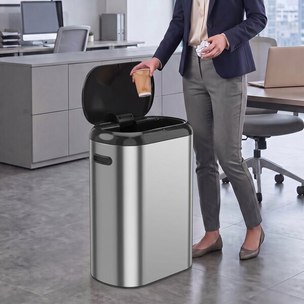 HOMCOM Pattumiera Automatica con Sensore a Infrarossi 50 L in Acciaio Inox Anti-Impronta, Chiusura Ammortizzata, Argento | Aosom Italy