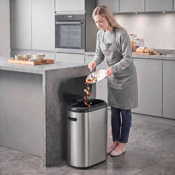 HOMCOM Pattumiera Automatica con Sensore a Infrarossi 50 L in Acciaio Inox Anti-Impronta, Chiusura Ammortizzata, Argento | Aosom Italy