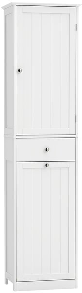 HOMCOM Mobile Bagno a Colonna 180 cm con Cesto Portabiancheria Ribaltabile, Bianco | Aosom Italy
