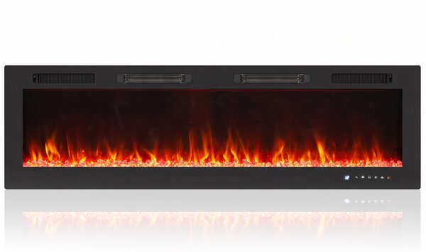 HOMCOM Camino Elettrico da Incasso con Fiamma Indipendente, 3 Modalità di Riscaldamento e Telecomando, 152.4x9.4x47 cm, Nero | Aosom Italy