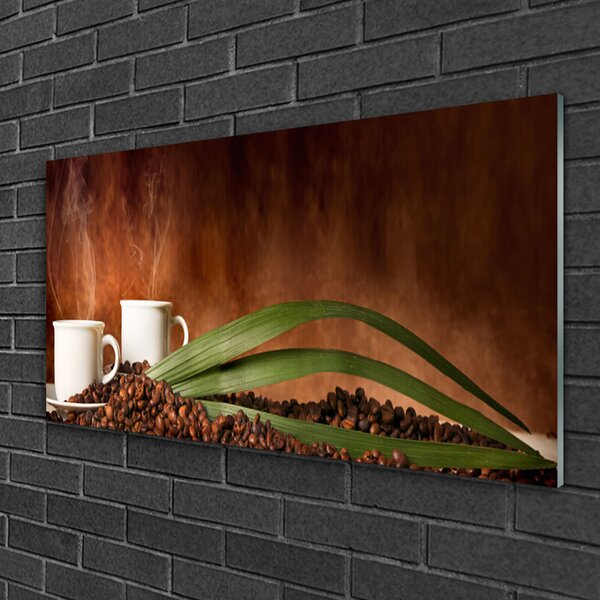 Quadro di vetro Tazze di caffè in grani Cucina 100x50 cm 2 appendini