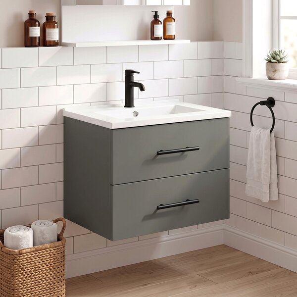 HOMCOM Mobile Sottolavabo Bagno con Lavabo Ceramica 2 Cassetti 61x40x48cm Verde | Aosom Italy