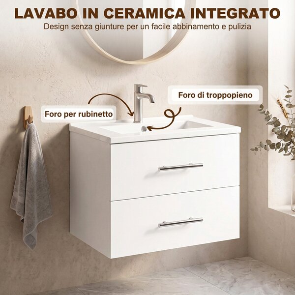 HOMCOM Mobile Lavabo Bagno, con 2 Cassetti e Lavandino, Bianco | Aosom Italy