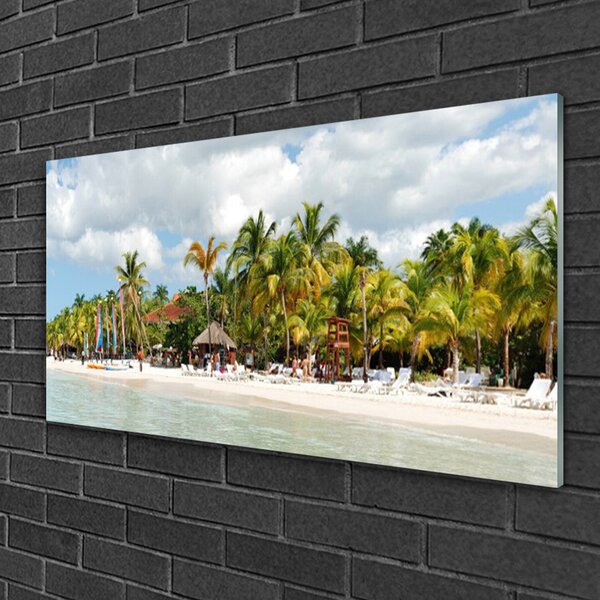 Quadro in vetro Spiaggia Palme Paesaggio 100x50 cm 2 appendini