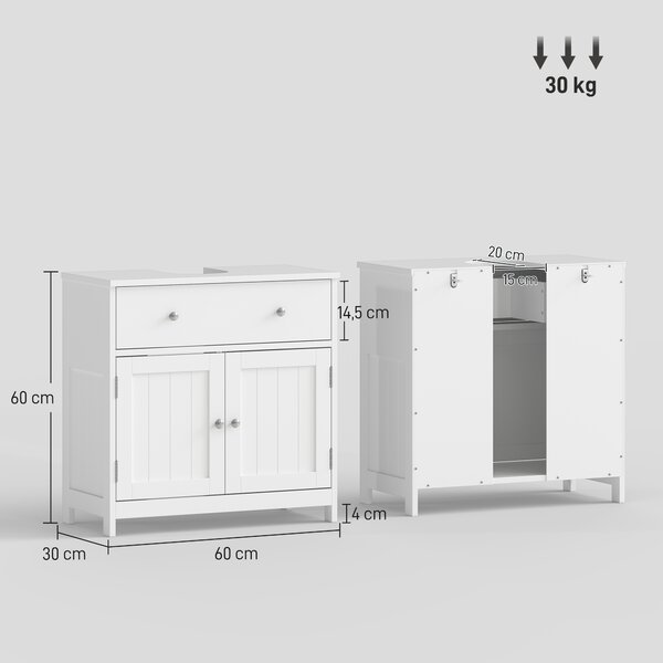 HOMCOM Mobiletto Sottolavabo Salvaspazio con Cassetto e Armadietto, Bianco | Aosom Italy