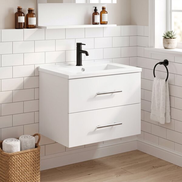 HOMCOM Mobile Lavabo Bagno, con 2 Cassetti e Lavandino, Bianco | Aosom Italy