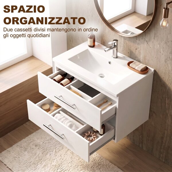 HOMCOM Mobile Lavabo Bagno, con 2 Cassetti e Lavandino, Bianco | Aosom Italy